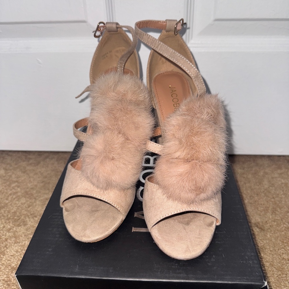 Jacob Women's Beige Fur Embellished Heels